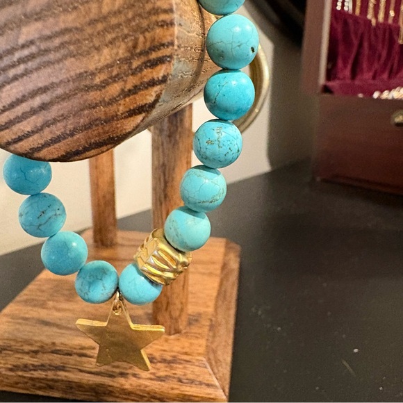Turquoise and Gold Star Charm Bracelet - Picture 2 of 2